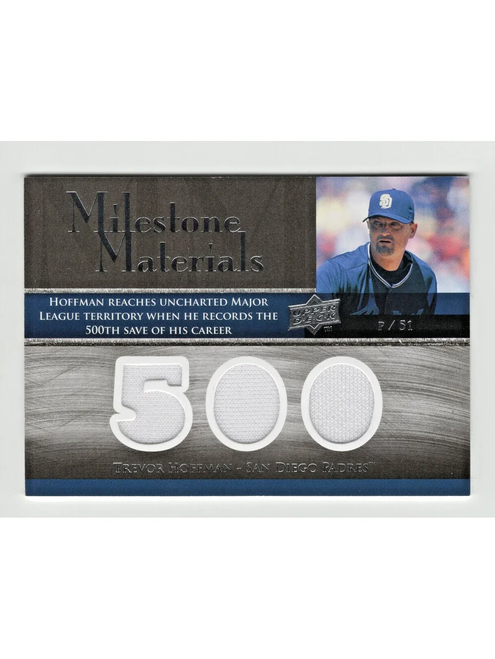 2008 Upper Deck Milestone Materials Trevor Hoffman game used triple patch relic